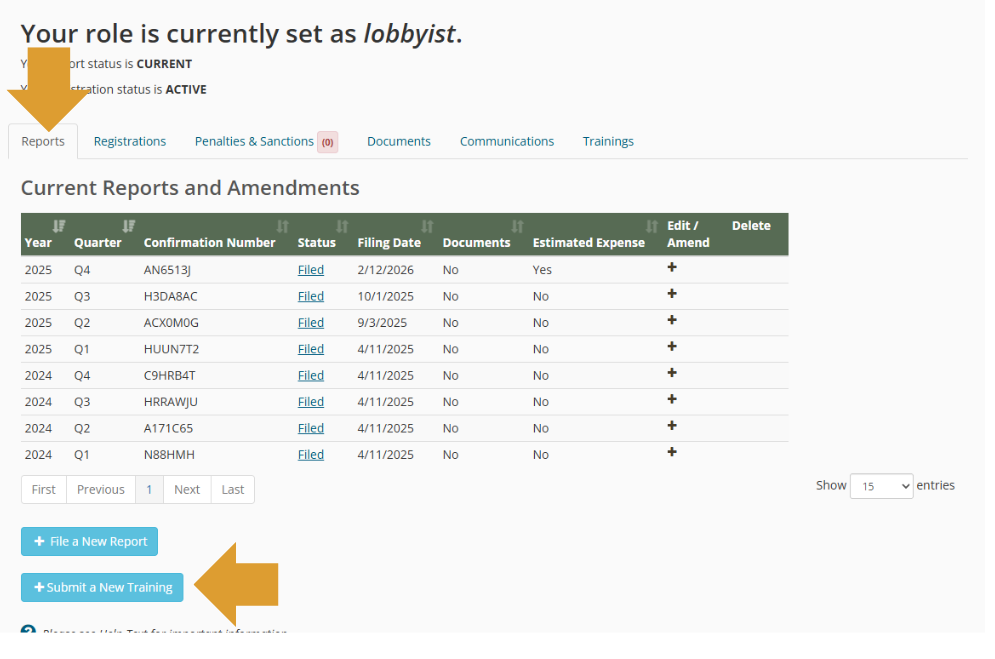 reports tab on EFS