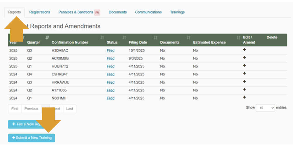 screen capture of reports tab in EFS 