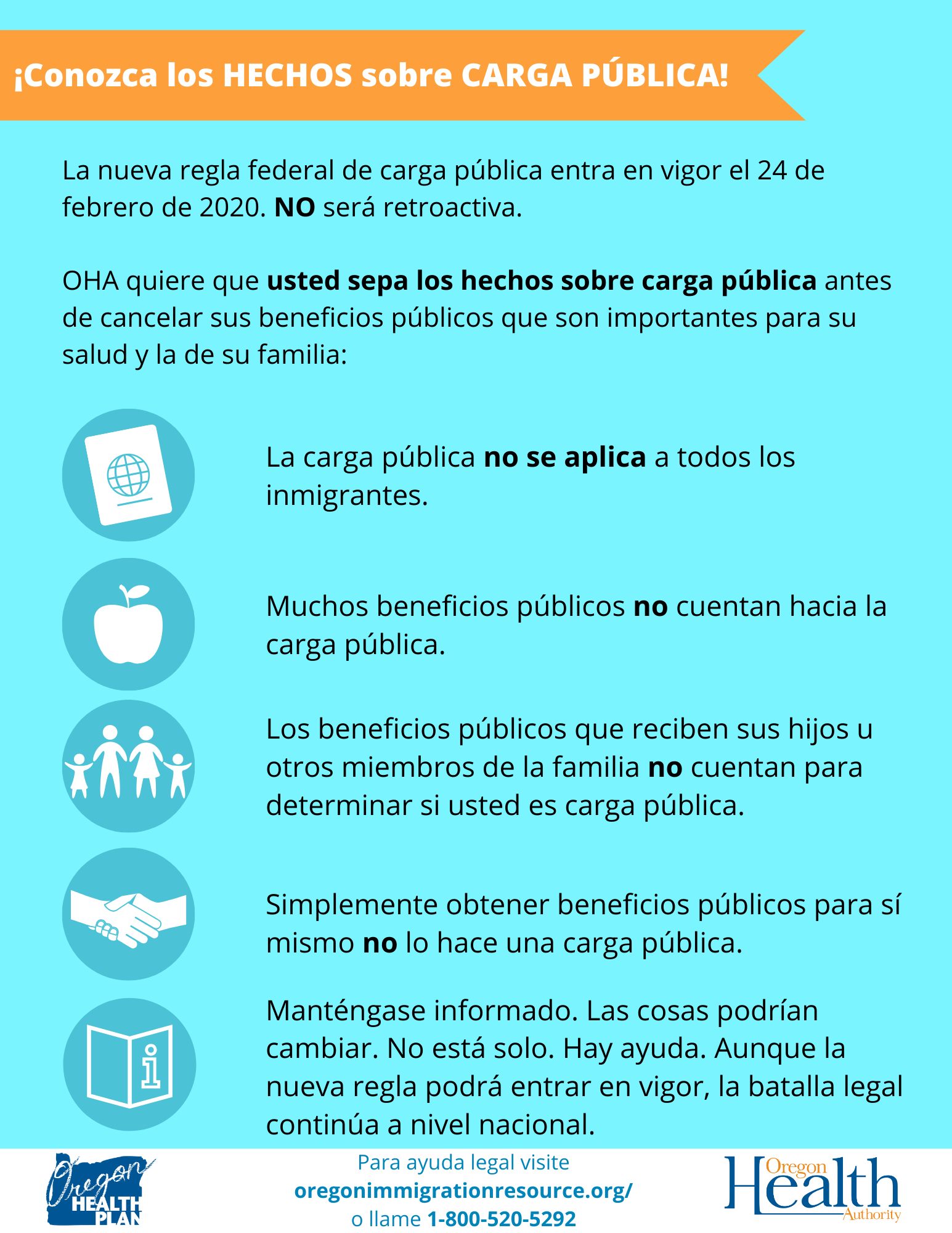 Social media graphic in Spanish: Conozca los hechos sobre carga publica