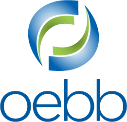 Oregon Educators Benefit Board logo. Blue and green, partial circles above OEBB.
