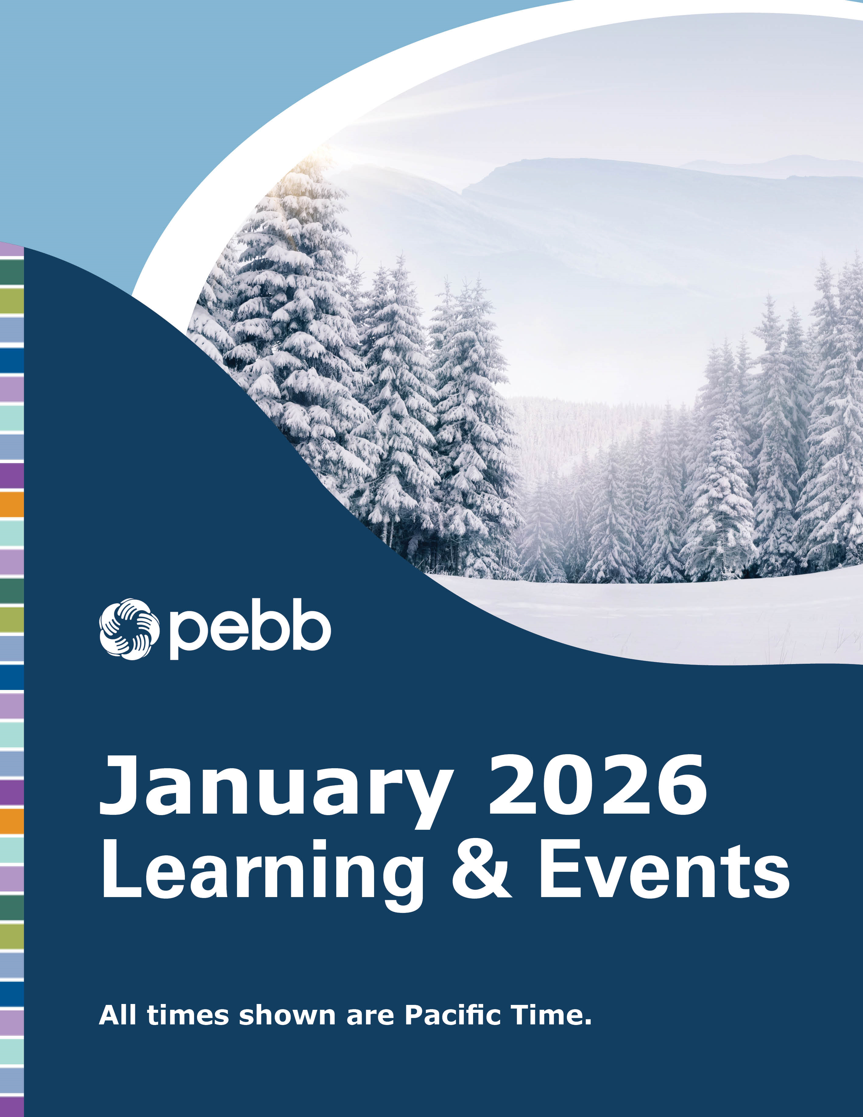 January Newsletter image is a snow-covered forest with faint hills in the background.