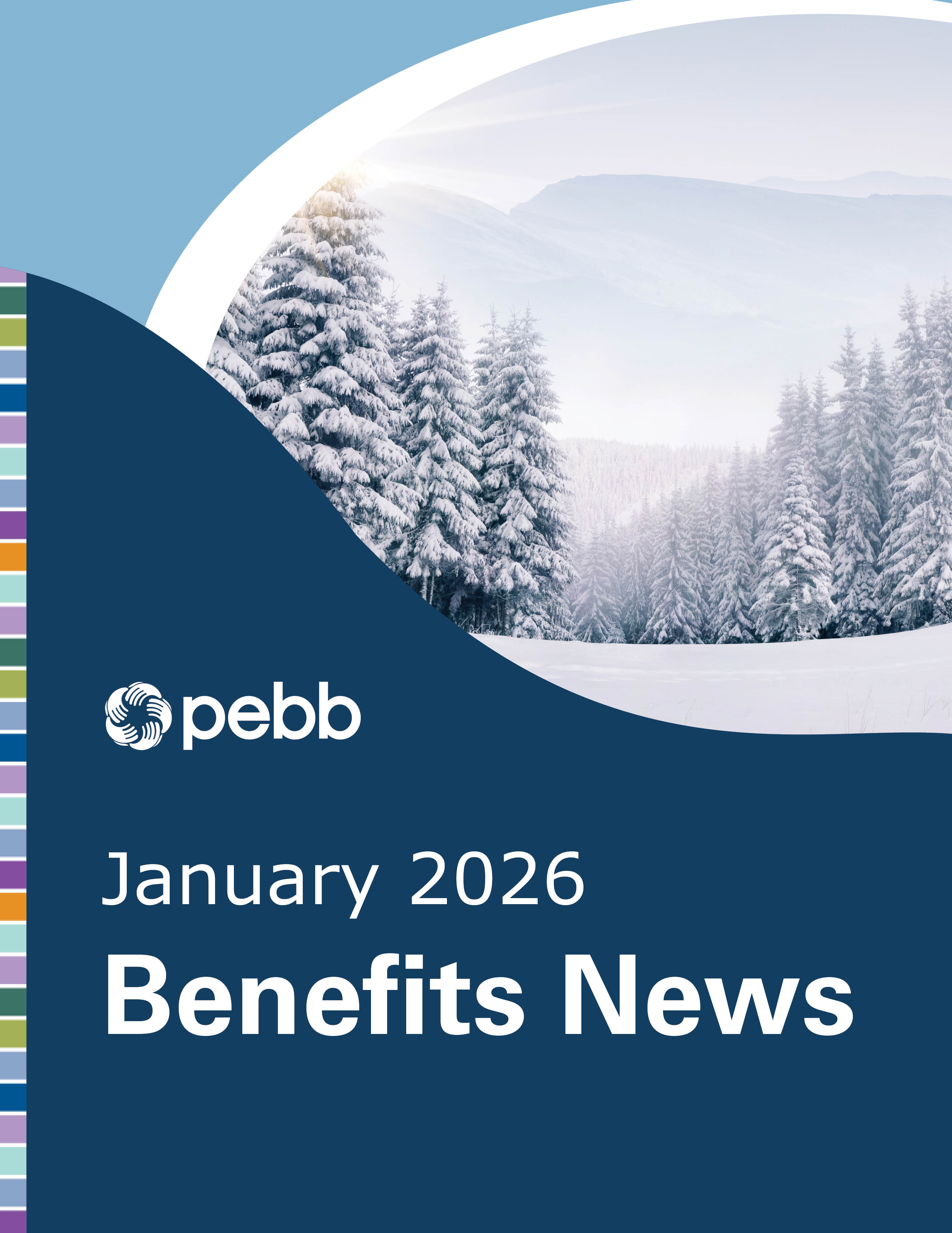 January Newsletter image is a snow-covered forest with faint hills in the background.