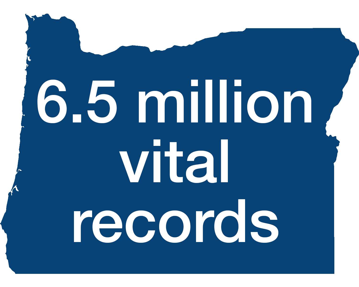 An outline of the state of Oregon containing the text "6.5 million vital records"
