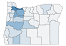 A map of Oregon counties depicting total births for the year