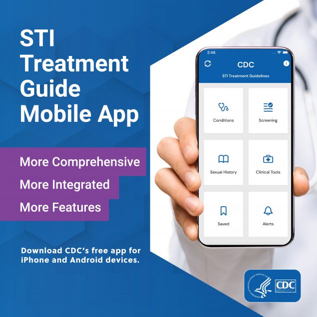 A phone showing the STI Treatment Guide Mobile App