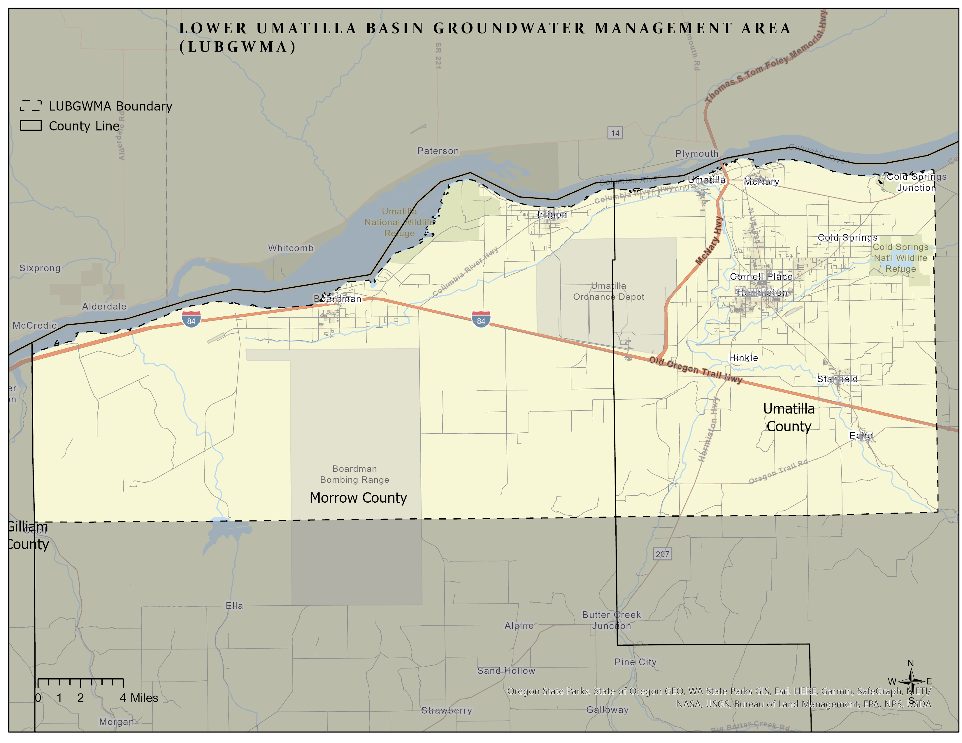 map of the Lower Umatilla Basin Groundwater Management Area (LUBGMWA)