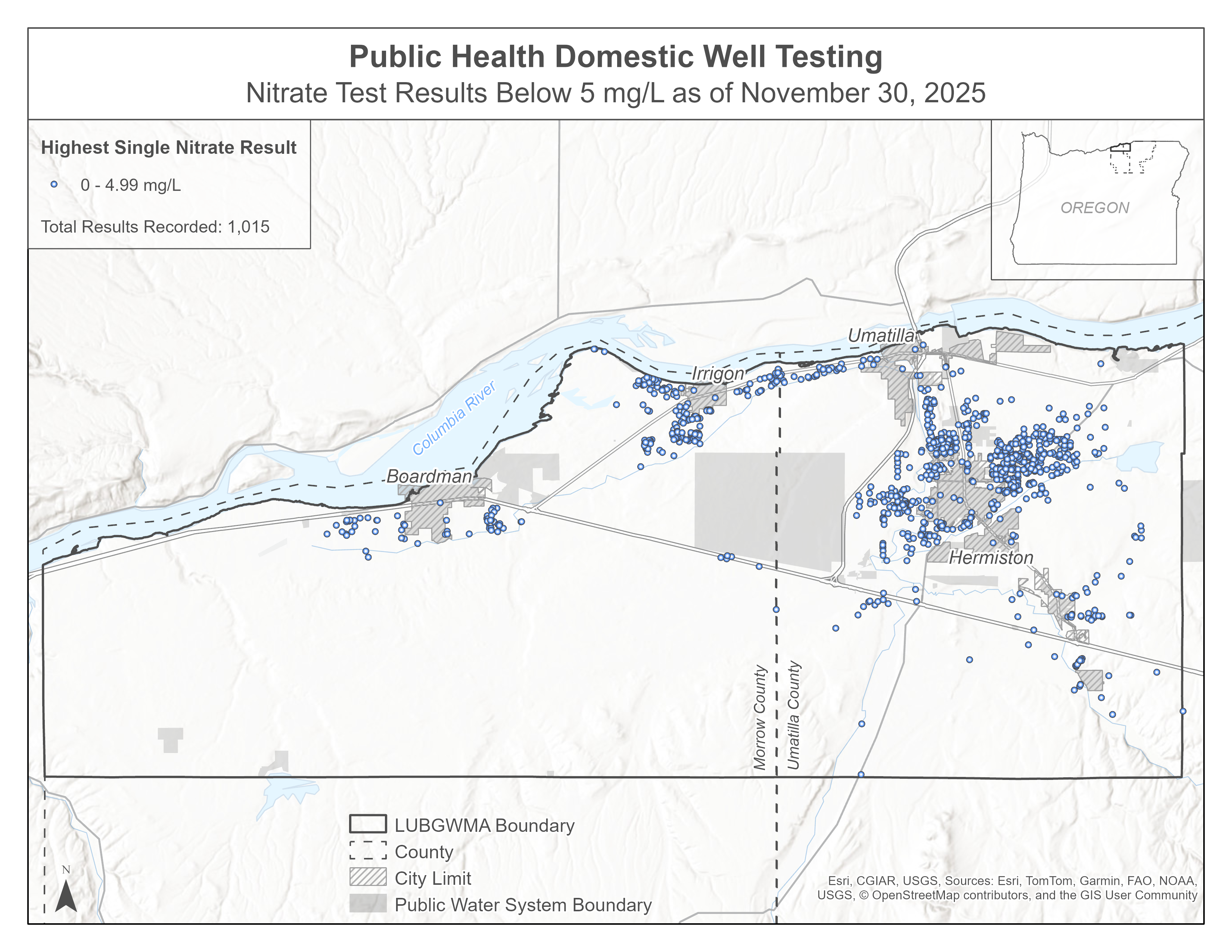 Nitrate test reults below 5 mg/L