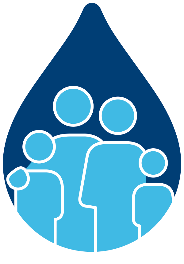 The LUBGWMA public health response logo. It shows a family within a drop of water.
