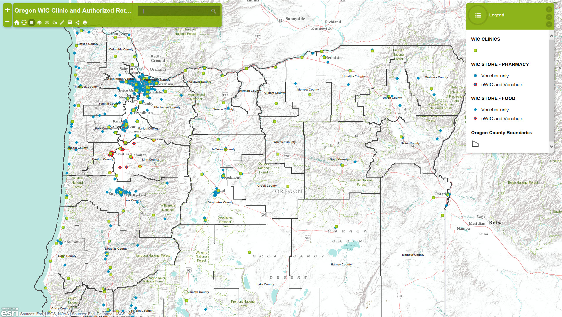 Thumbnail of Oregon map showing locations of stores and clinics