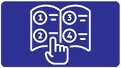 icon of hand pointing at a book with the numbers one, two, three, and four displayed in small bubbles.
