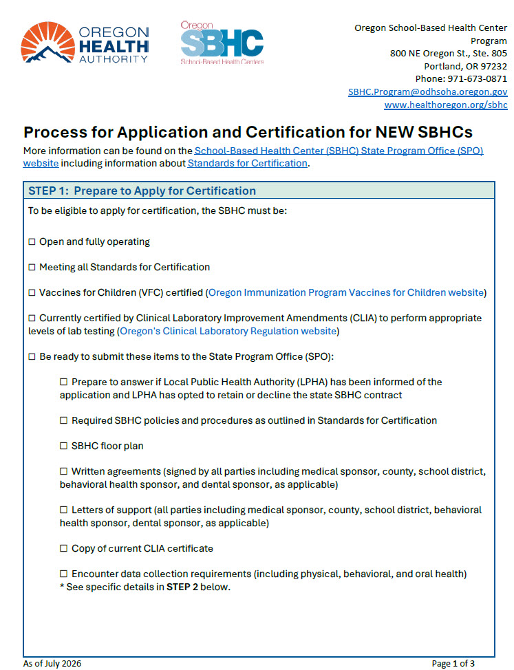 New SBHCs Process