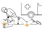 Person rolled on side with bent knee, responder Placing hand under their head