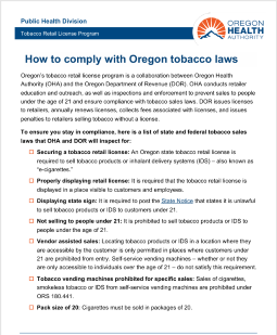 How to comply with Oregon tobacco laws document for retailers