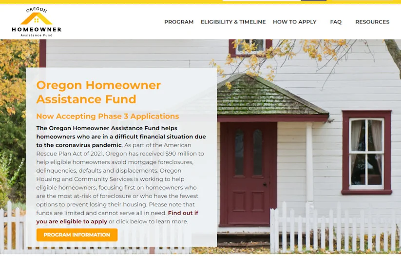Homeowner Assistance Fund website screenshot