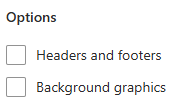 A screen capture showing the header and footer options in the print window from Microsoft Edge.