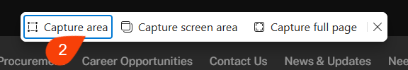 A screen capture showing a toolbar that appears when using the Screenshot feature in Microsoft Edge.