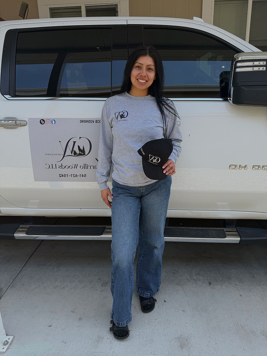 Fabiola Carrillo in front of her company’s truck. 