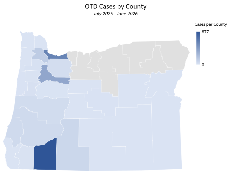 OTD Map Cases by County through March 31 2026