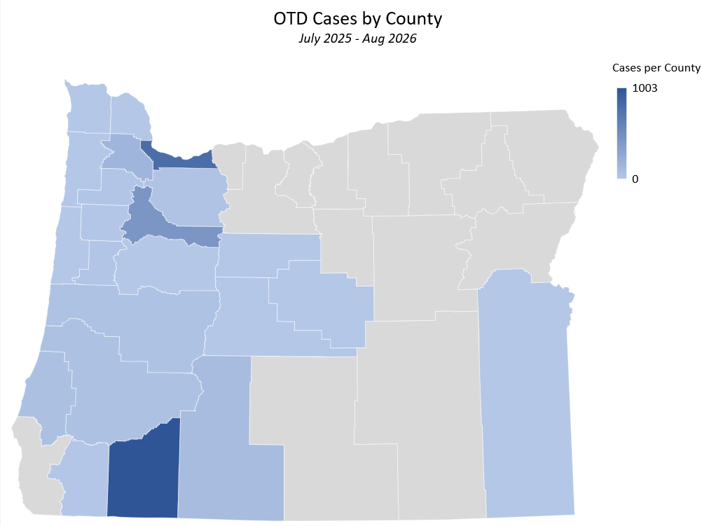 OTD Map Cases by County through March 31 2026