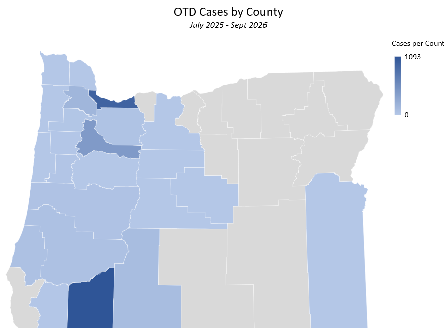 OTD Map Cases by County through March 31 2026
