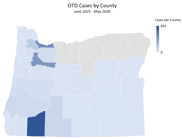 OTD Map Cases by County through March 31 2026