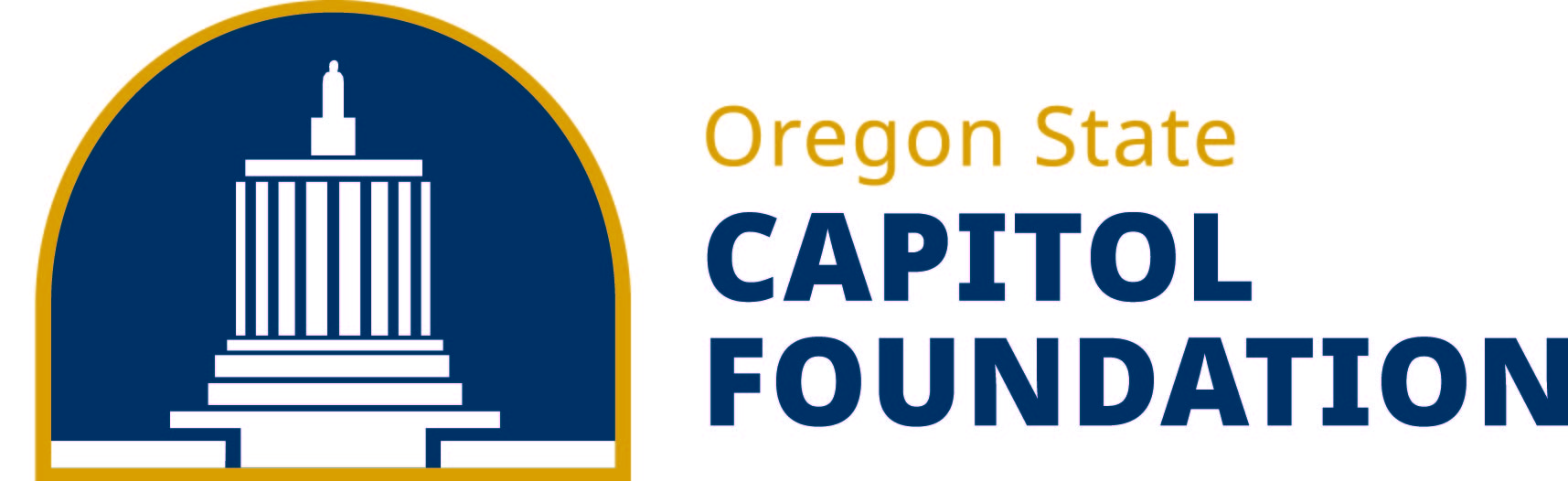 A logo for the Oregon State Capitol Foundation which includes a representation of a greco-roman capitol dome on blue backdrop.