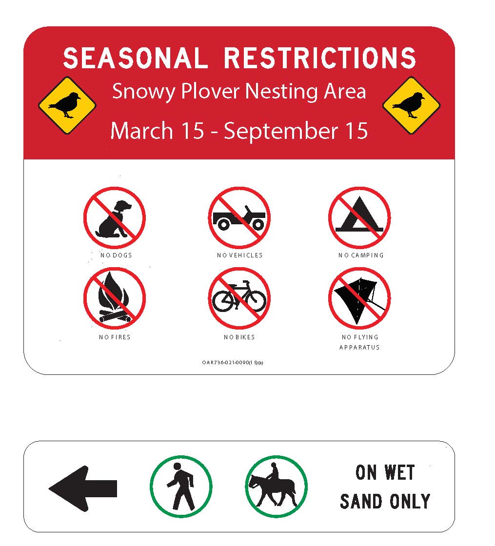 Map showing seasonal beach restrictions for plover management areas