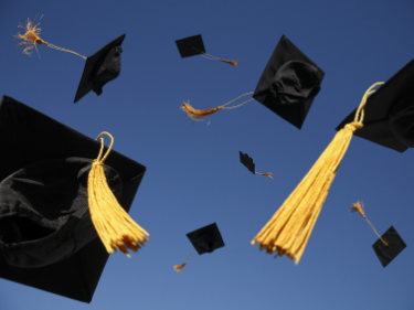 Photo of graduation caps in the air