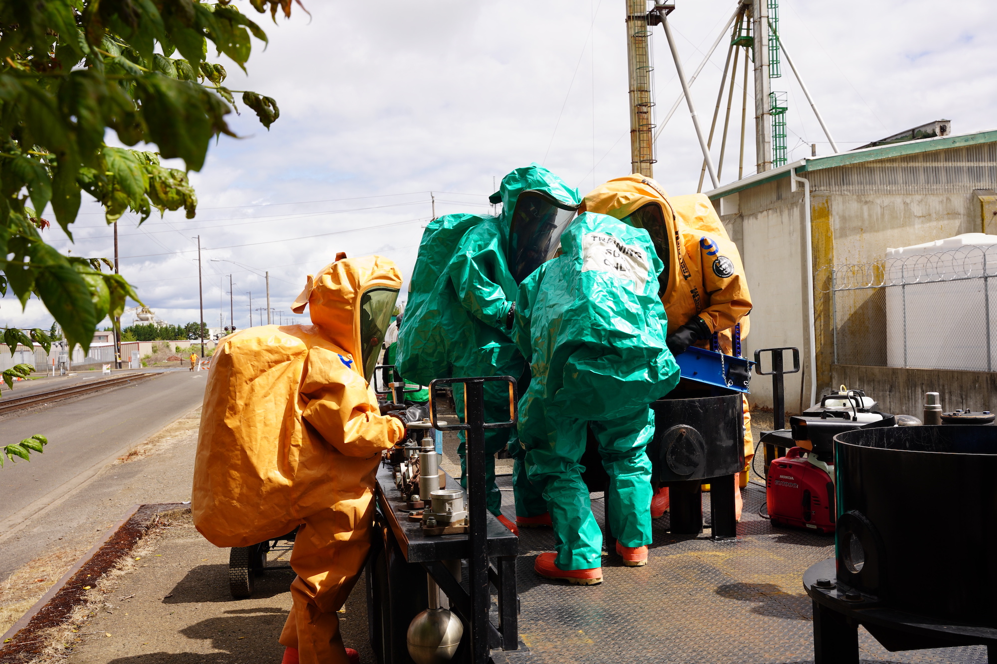 Hazmat teams during a drill