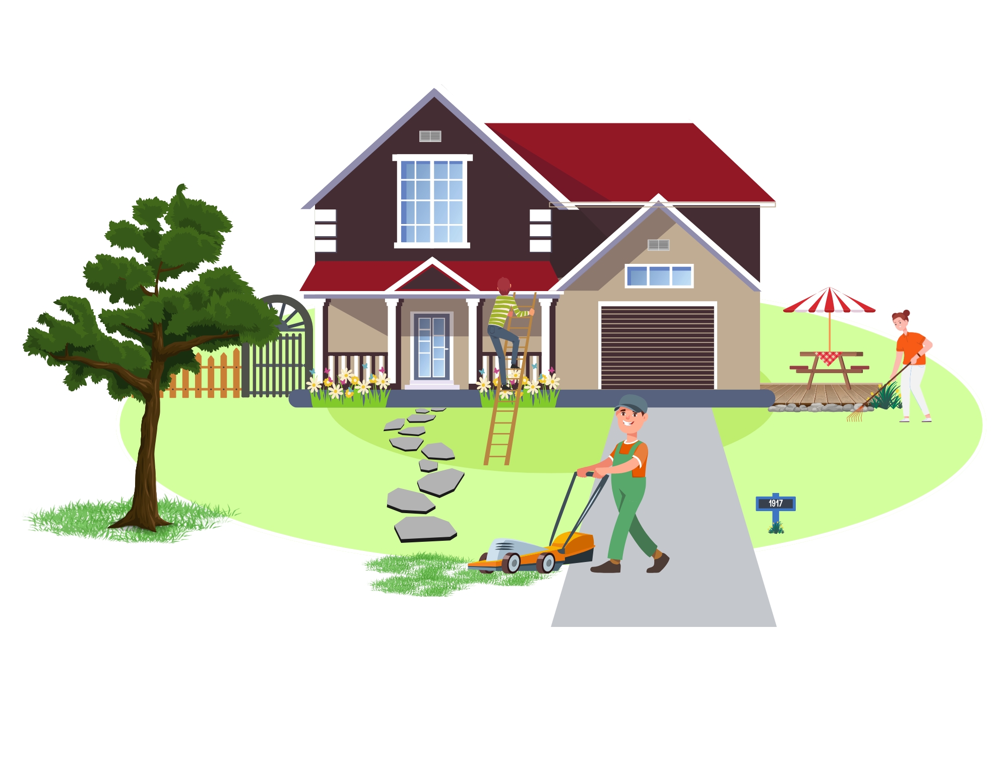 Illustration of a home with wildfire preparation areas