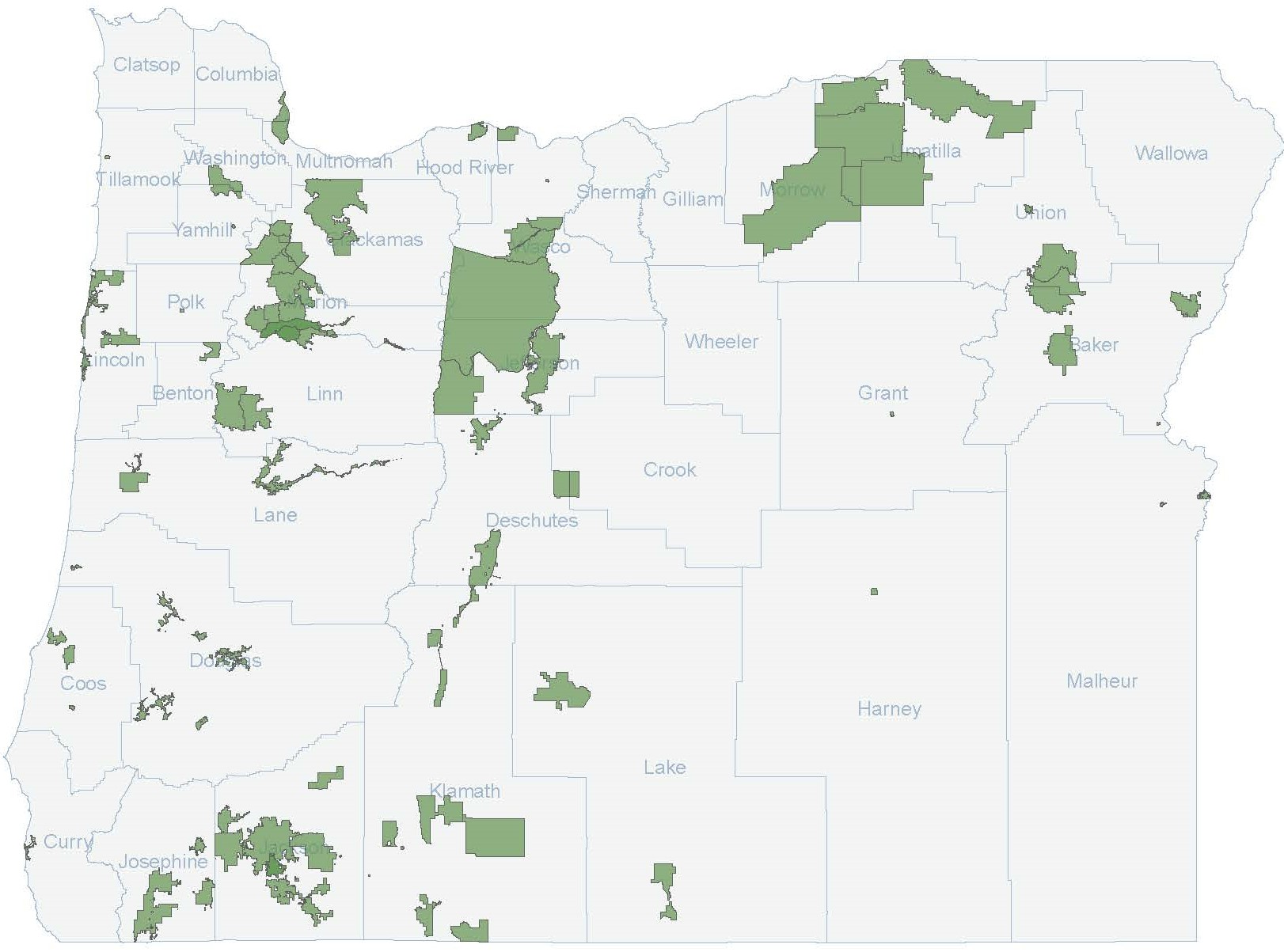 WUI Assistance grant recipients across Oregon Map