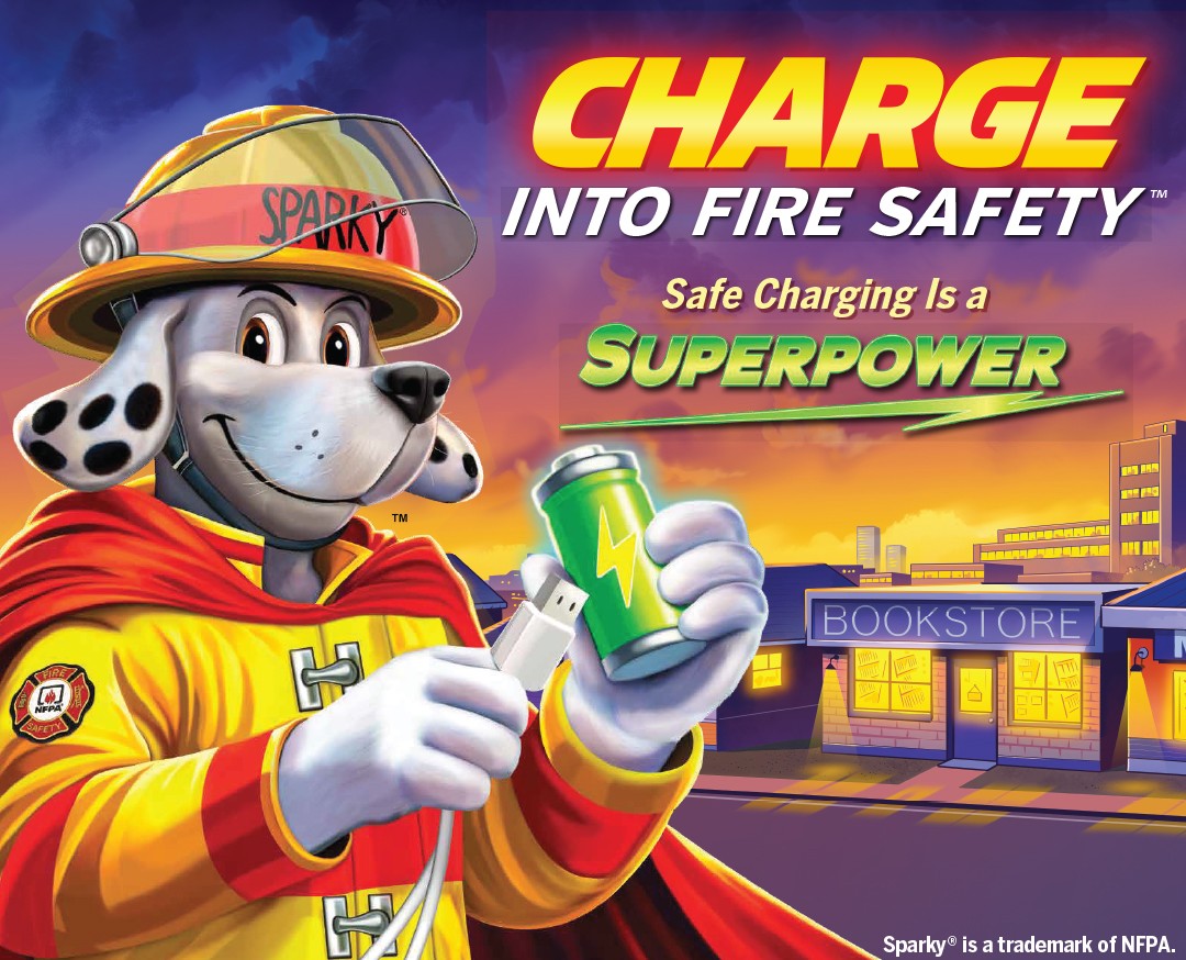 Rechargeable battery fire-safety campaign graphic