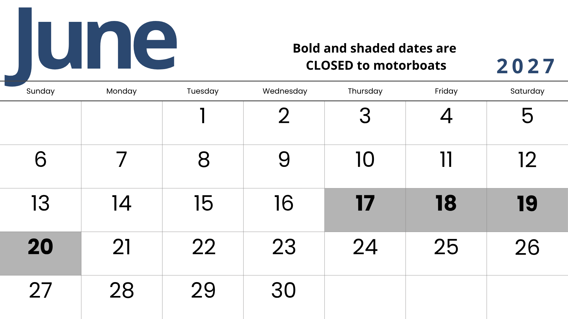 Lower Deschutes Motorboat Schedule for June 2027