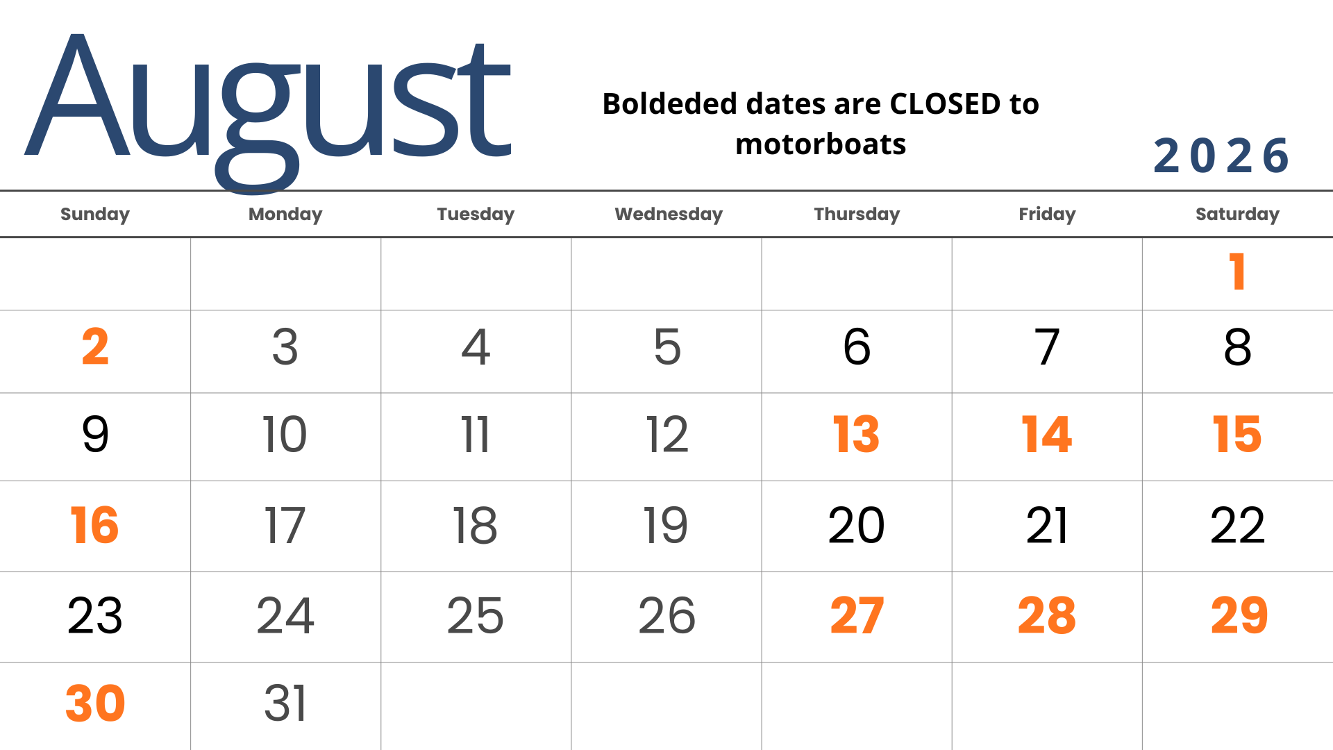 Lower Deschutes Motorboat Schedule August 2026