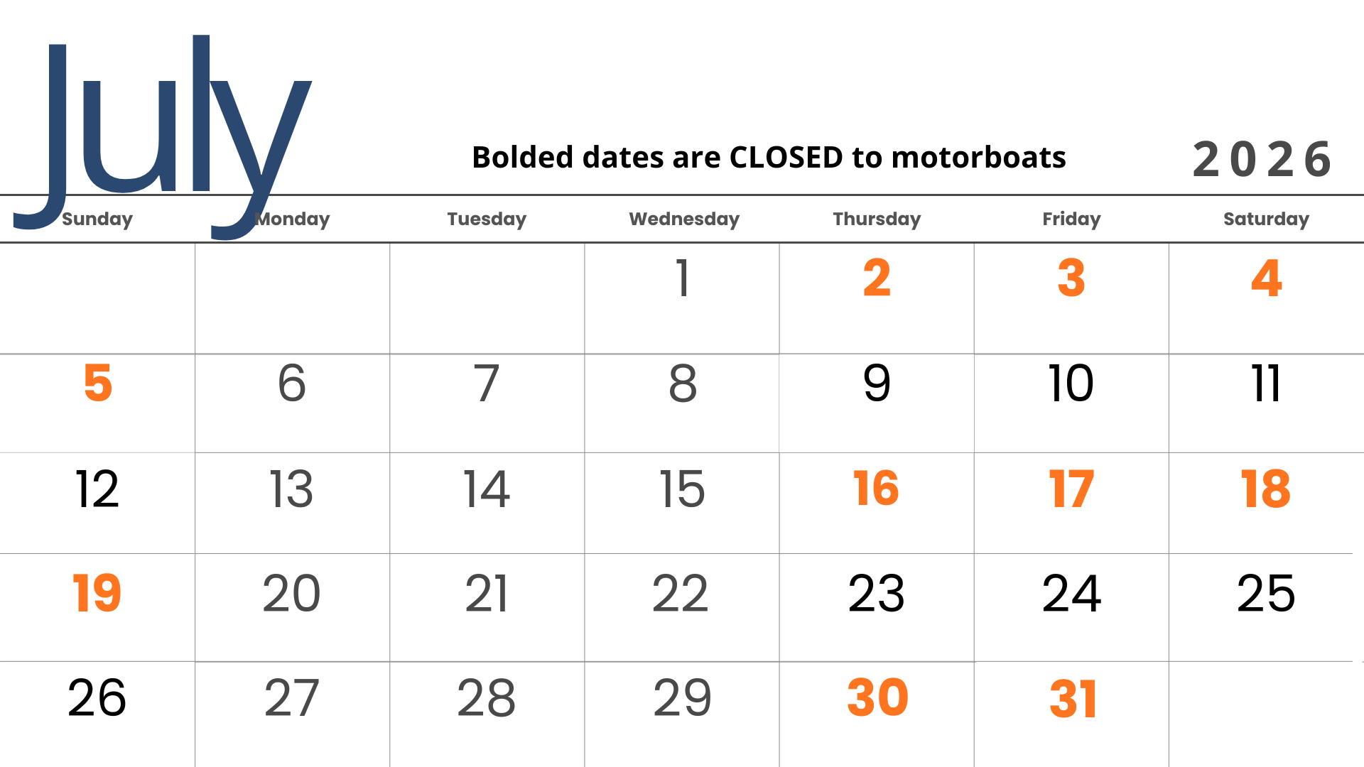 Lower Deschutes Motorboat Schedule July 2026