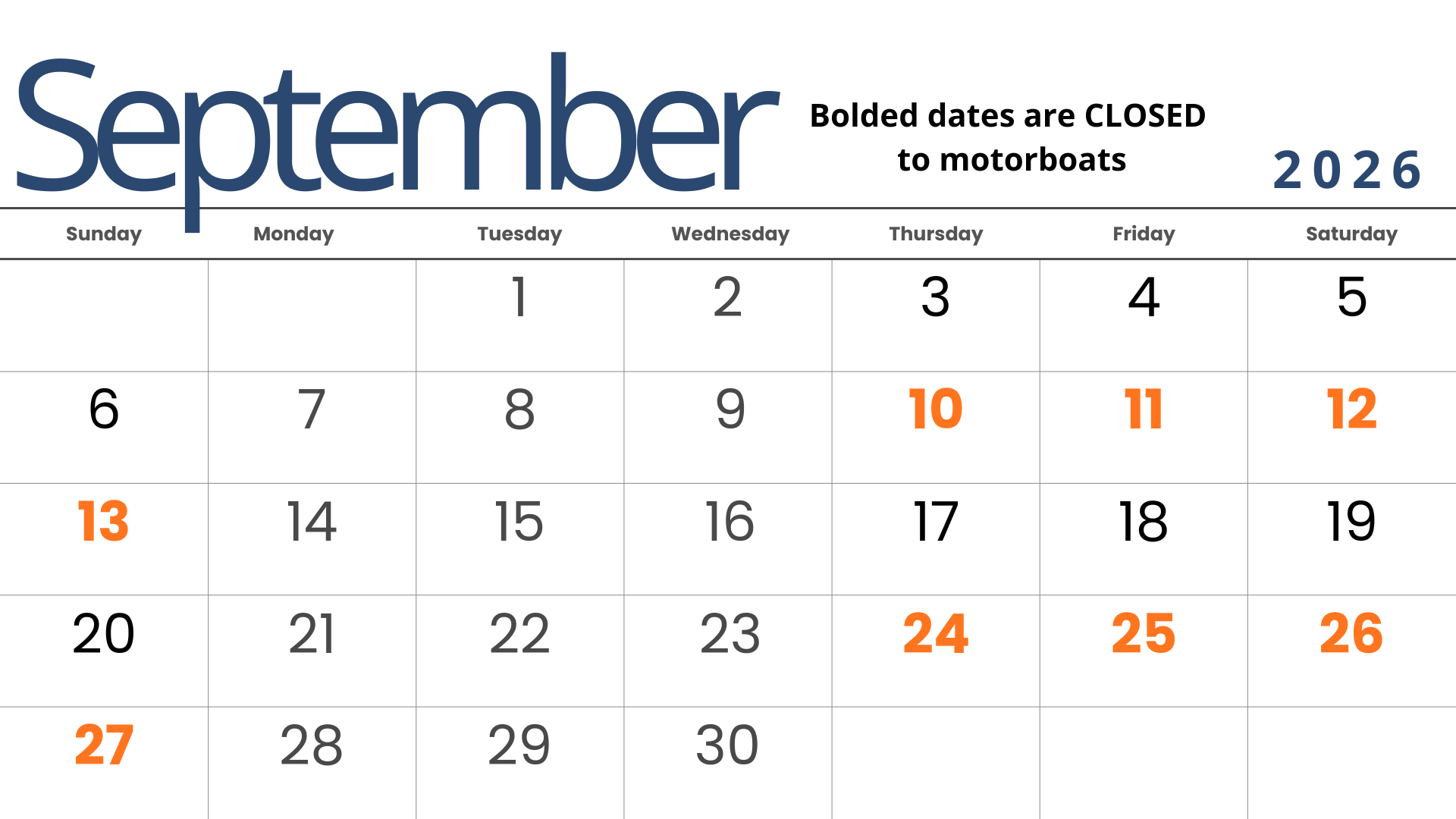 Lower Deschutes Motorboat Schedule September 2026