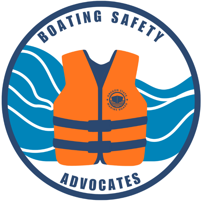 Logo of the Boating Safety Advocate Program with the Mairne Board and a life jacket in the center.