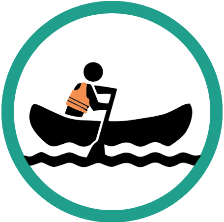 Graphic of drift boater wearing a life jacket