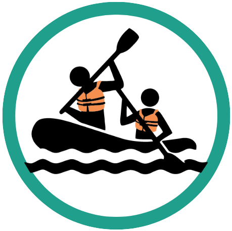 Graphic of rafters wearing life jackets