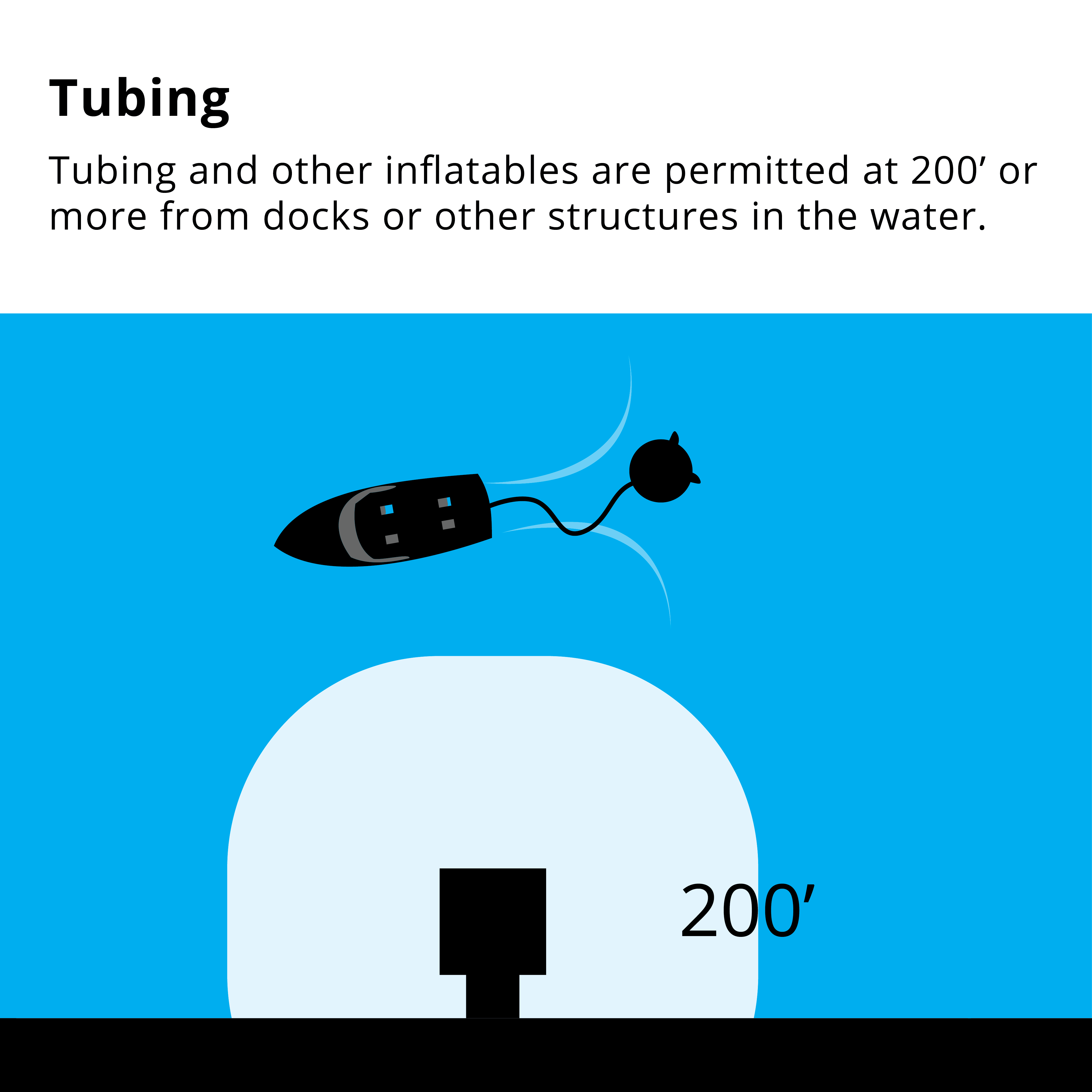 Tubing and other inflatable devices are allowed to operate within 200 feet or more from docks and other structures