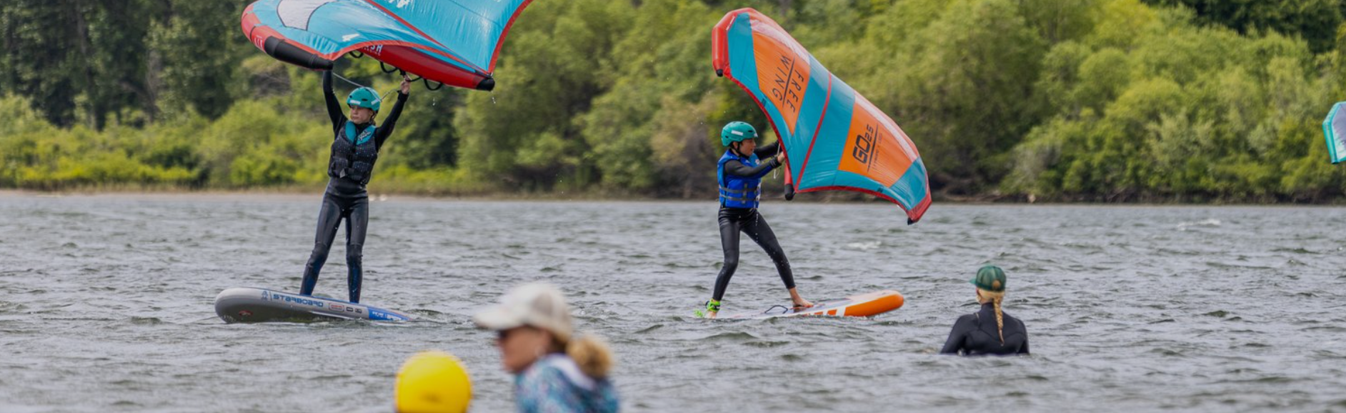 Wylde Wind and Waves youth beginner wing surfing class in the Columbia River Gorge