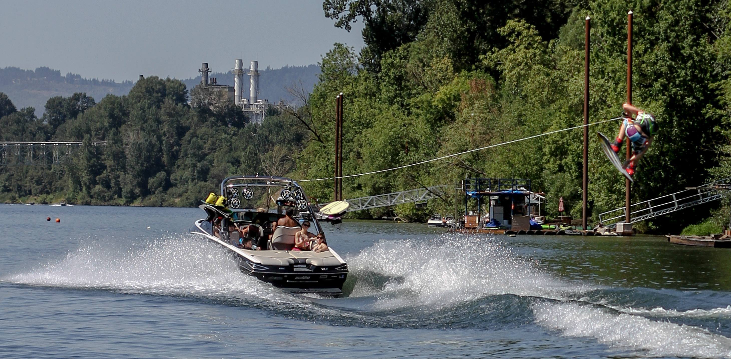 Wakeboarders enjoying the Willamette River for their sport