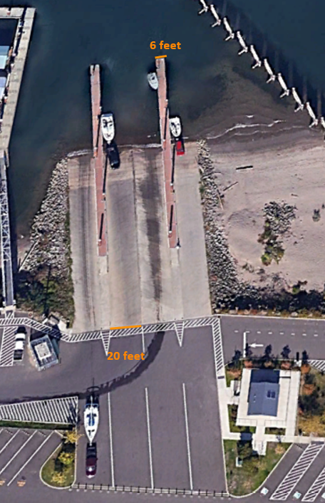 Boat lane and boarding dock dimensions for physical distancing