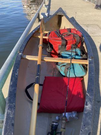 Canoe with all the required equipment and extra gear