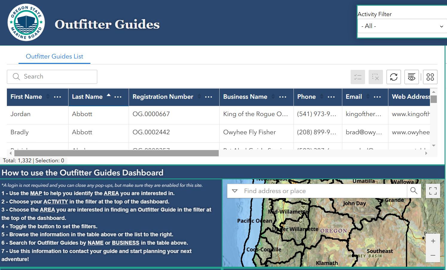 Outfitter Guide Dashboard