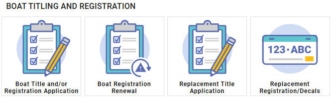 Image of different transaction types for titling and registration in the Boat Oregon Store