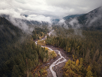 aerial view of the Sandy River Trail showing restoration along the river