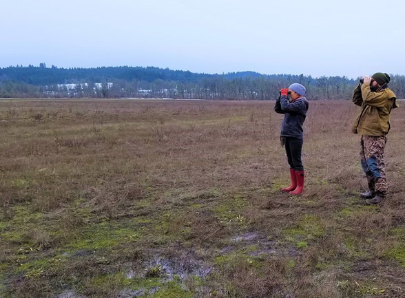 Drone view of surveyors in Willanch Creek