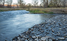 view of the Lostine and Wallowa Rivers coming together, flowing toward the viewer