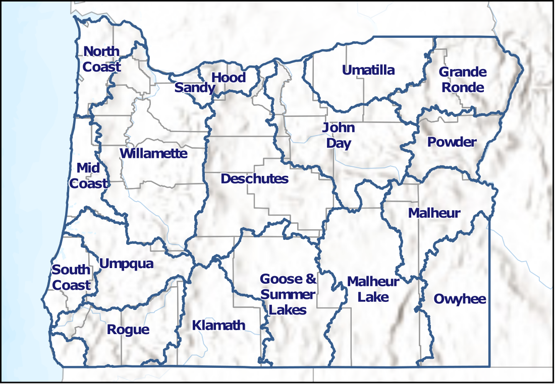 Map of Oregon Administrative Water Basins